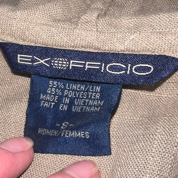 EUC Exofficio Women’s Linen Hooded Long Sleeve Travel Shirt Taupe Olive Small - Picture 8 of 10